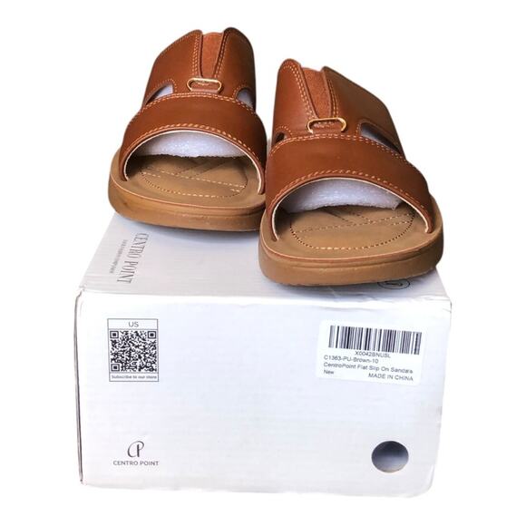 Centro Point Women’s Brown Faux Leather Slip On Comfort Slide Sandals 9.5 NIB - Picture 1 of 9